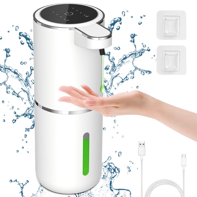 Cuteefun Automatic Liquid Soap Dispenser 380ml Touchless Rechargeable 4Level Adjustable Wall Mounted BPA Free Glossy Finish USBC Rechargeable for Bathroom Kitchen Hotel Hospital