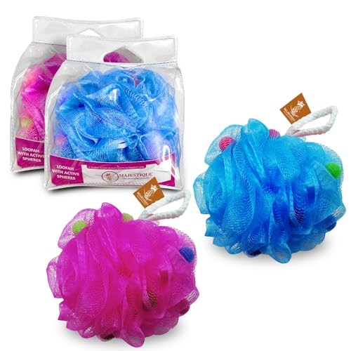Majestique Eco-Friendly Mesh Loofah – Large Bath Scrubber for Women & Men, Soft Shower Puff for Gentle Exfoliation, Loofah for Bathing, Family Combo Pack of 2 - Image 1