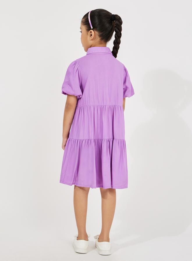 Styli Solid Shirt Dress with Button Placket - Image 4