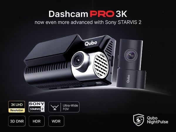 Qubo Car Dashcam Pro 3K with Sony STARVIS IMX335 Sensor | Dual Channel | Hero Group | NightPulse Vision | 5MP UHD Front Wide, 2MP FHD Rear | 3.2" LCD | Built-in GPS, Wi-Fi | App | Up to 1TB Storage - Image 2
