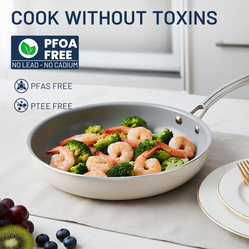 Kikcoin Non Stick Frying Pans with Lid, 3 Pack Ceramic Frying Pan for Cooking, 8+9.5+11 Inch Omelette Pans Set with Stay Cool Handle, Induction Ready, Free of PFAS PFOA PTFE, Oven/Dishwasher Safe - Image 2