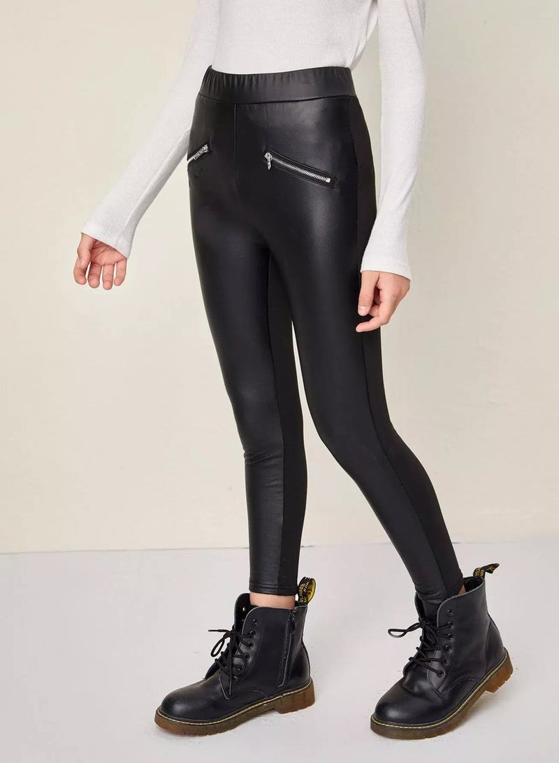 Girls Zip Front PU Leather Pants  - Image 4