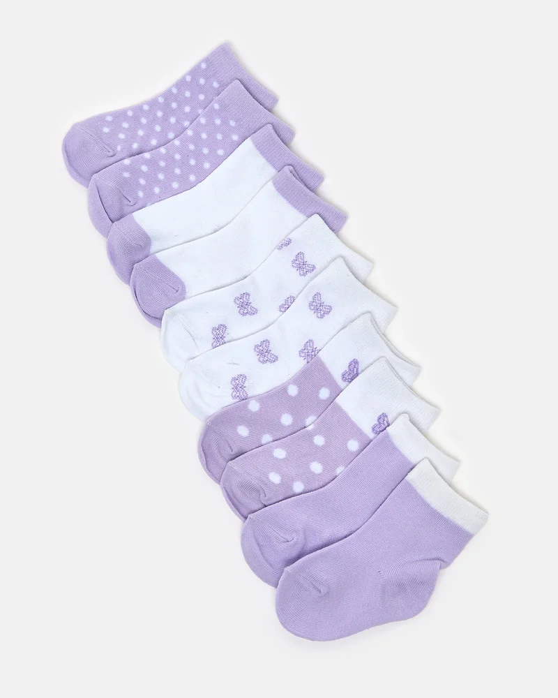 Redtag Infant Girls Assorted Crew Length Socks (5 Pairs)