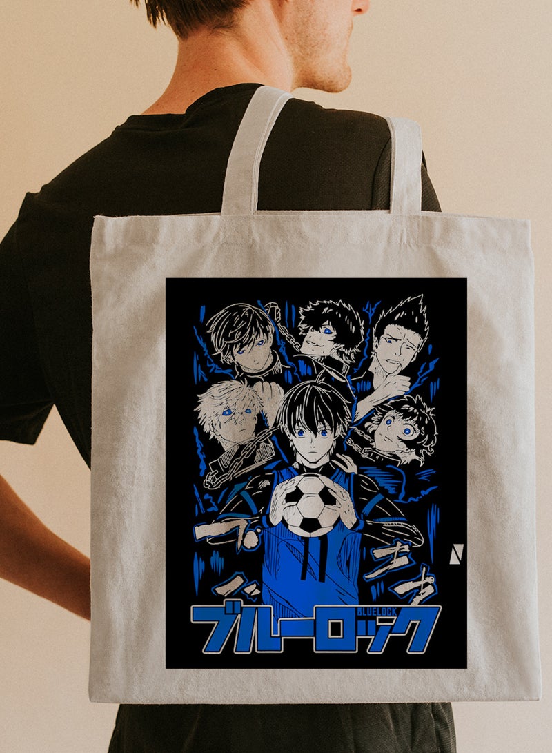 LOWHA Polyester Tote Bag with Shoulder Straps and Blue Lock Anime Pattern  - Image 2