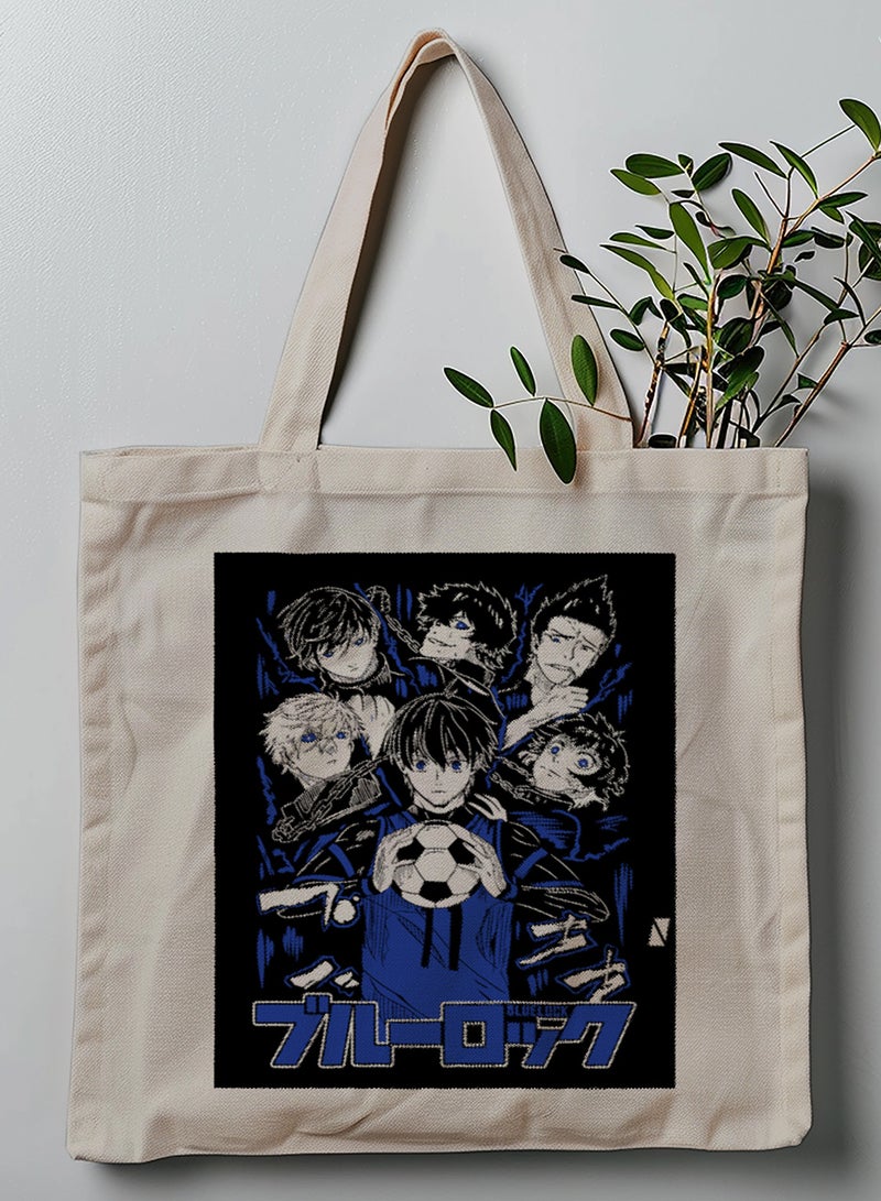 LOWHA Polyester Tote Bag with Shoulder Straps and Blue Lock Anime Pattern  - Image 1