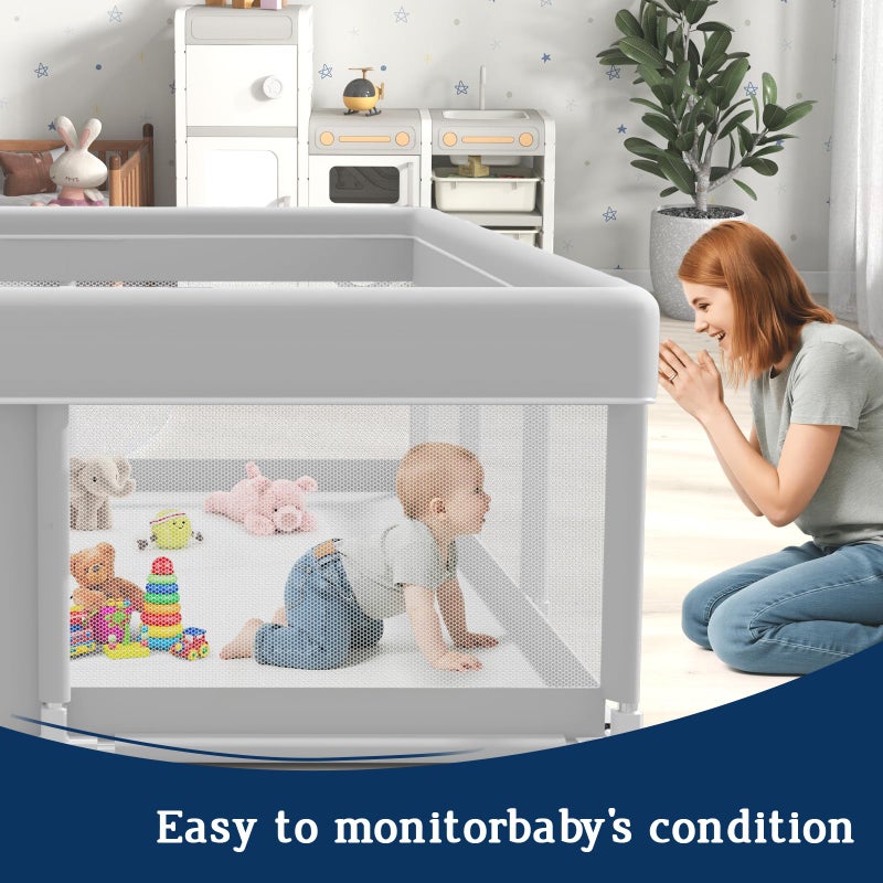 Jaobeem Baby Playpen 74x50 Inch, Playpen for Babies and Toddlers, Play Pen Indoor & Outdoor Active Center, Sturdy Safety Playard with Anti Slip Suction Cups, Skin-Friendly Fabric, Large Space Baby Fence - Image 3