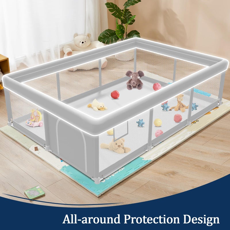 Jaobeem Baby Playpen 74x50 Inch, Playpen for Babies and Toddlers, Play Pen Indoor & Outdoor Active Center, Sturdy Safety Playard with Anti Slip Suction Cups, Skin-Friendly Fabric, Large Space Baby Fence - Image 4