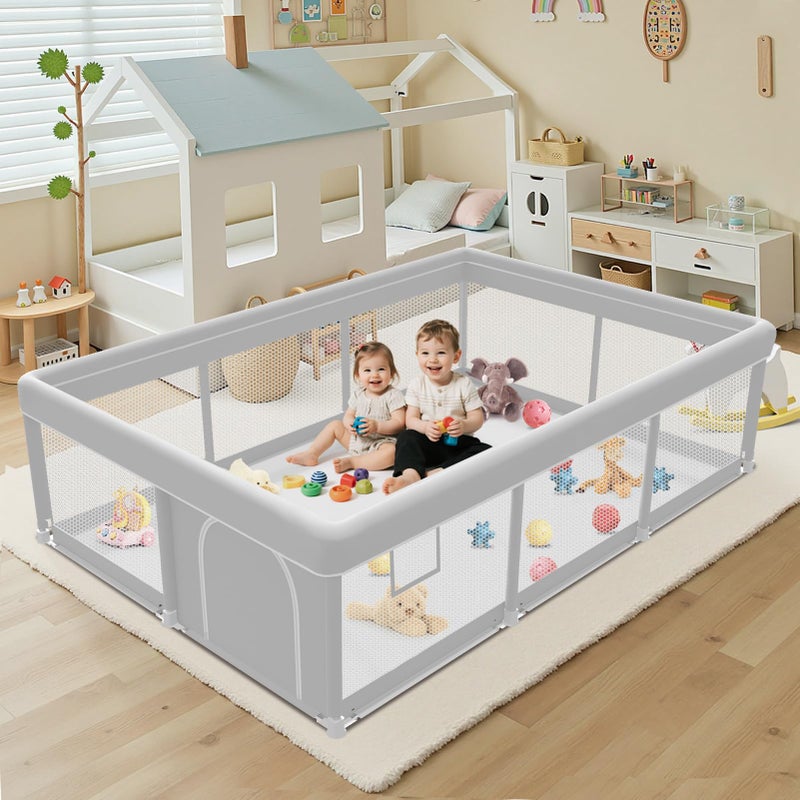 Jaobeem Baby Playpen 74x50 Inch, Playpen for Babies and Toddlers, Play Pen Indoor & Outdoor Active Center, Sturdy Safety Playard with Anti Slip Suction Cups, Skin-Friendly Fabric, Large Space Baby Fence - Image 1