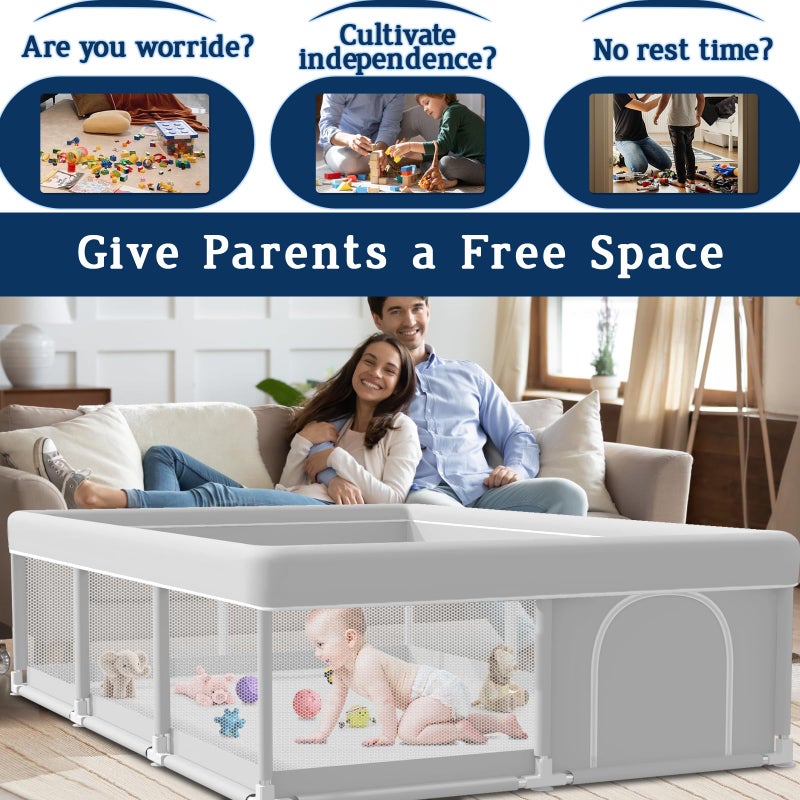 Jaobeem Baby Playpen 74x50 Inch, Playpen for Babies and Toddlers, Play Pen Indoor & Outdoor Active Center, Sturdy Safety Playard with Anti Slip Suction Cups, Skin-Friendly Fabric, Large Space Baby Fence - Image 2