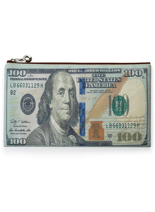 FM FM42 100 Bank Note 2Pcs Small Canvas Bag With Inner Lining Brown Zipper 20Cm*11.5Cm(7.87"*4.52") Storage Pouch Hundred Dollar Bill Print - Image 2