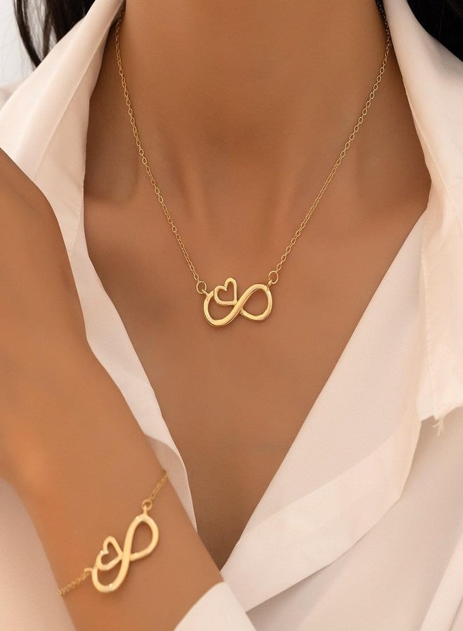 ANGLEQUEEN Gold Infinity Necklaces Bracelets Set Mom Necklace for Women Heart Necklace for Women Trendy Dainty Necklace for Mom Mother's Day Valentine Necklaces Bracelet (A-Gold) - Image 2