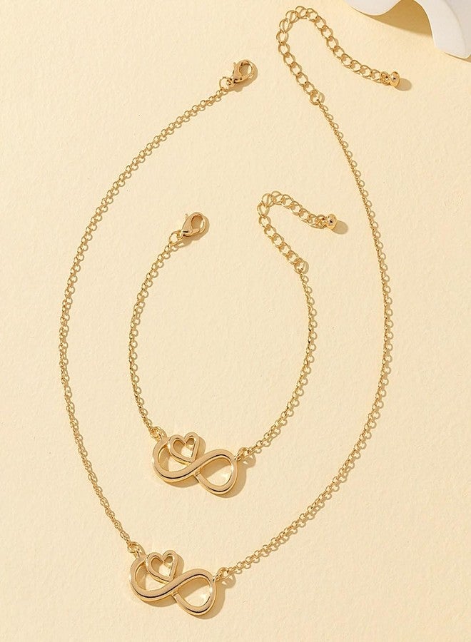 ANGLEQUEEN Gold Infinity Necklaces Bracelets Set Mom Necklace for Women Heart Necklace for Women Trendy Dainty Necklace for Mom Mother's Day Valentine Necklaces Bracelet (A-Gold) - Image 4