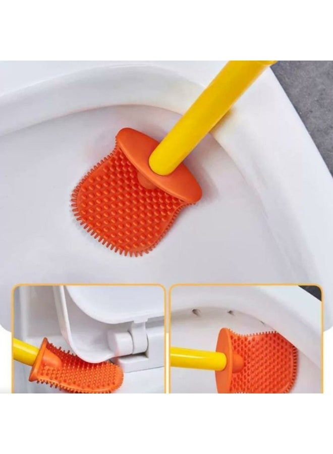 هابي هوم فرشاة مرحاض سيليكون على شكل بطة مع خزان صابون مدمج – فرشاة تنظيف مرحاض بمقبض طويل مضاد للانزلاق ورأس مرن للتنظيف العميق - Image 3