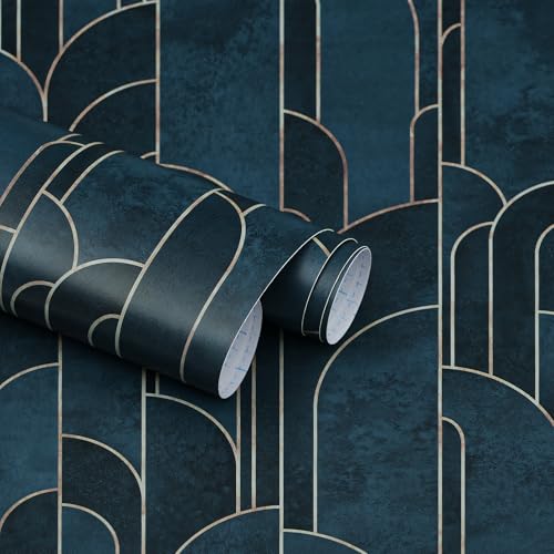Kitico 16.1"x118.1"Blue Peel and Stick Wallpaper Geometric Wallpaper Light Blue and Dark Blue Gradual Color Self Adhesive for Bedroom Stripes Removable Wall Paper for Walls Decorative Vinyl - Image 1