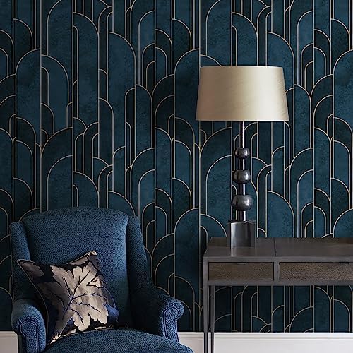 Kitico 16.1"x118.1"Blue Peel and Stick Wallpaper Geometric Wallpaper Light Blue and Dark Blue Gradual Color Self Adhesive for Bedroom Stripes Removable Wall Paper for Walls Decorative Vinyl - Image 2