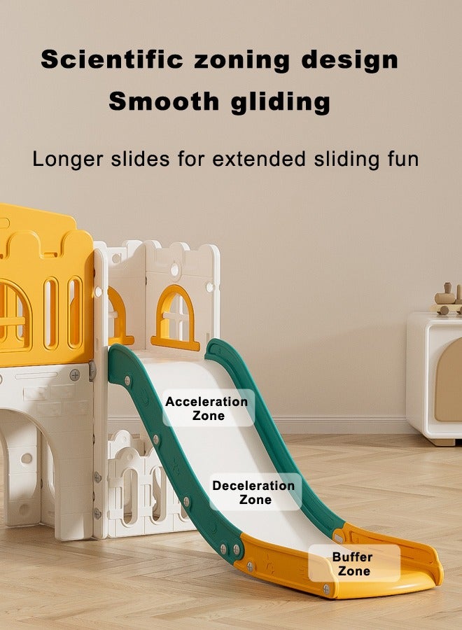 JSAITOYS - Toddler Multifunction Slide Set Kids Plastic Slides with Climber,Toddler Play Set with Basketball Hoop and Ball,Outdoor Indoor Playground - Image 1