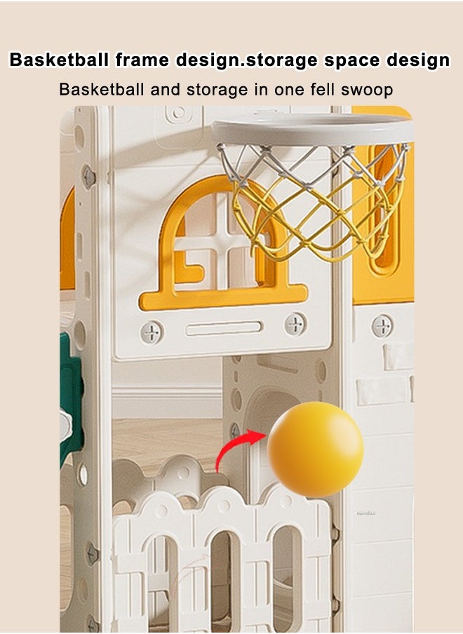 JSAITOYS - Toddler Multifunction Slide Set Kids Plastic Slides with Climber,Toddler Play Set with Basketball Hoop and Ball,Outdoor Indoor Playground - Image 1