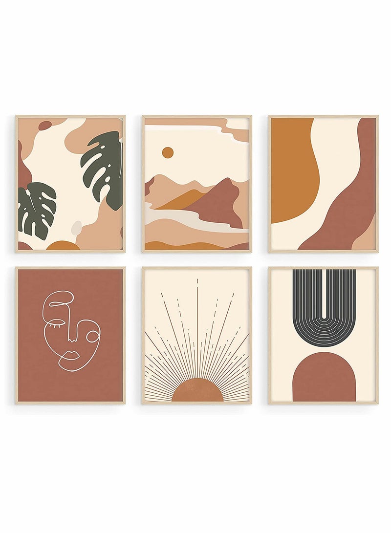 KASTWAVE Boho Prints Neutral Wall Art Decor, Set of 6 Mid Century Modern Boho Wall Art Prints Home Decor Prints, Boho Print for Wall Boho Wall Decor, Unframed 20 X 25 CM - Image 1