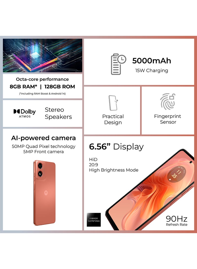 موتورولا G04S ثنائي الشريحة، برتقالي، 4 جيجابايت، 128 جيجابايت، 4G - إصدار الشرق الأوسط - Image 3
