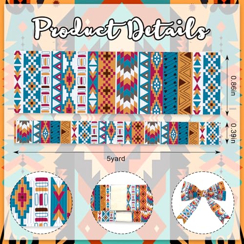 Habbiful 2 Rolls 10 Yards Aztec Grosgrain Ribbons for Gift Wrapping DIY Crafts 7/8 Inch 3/8 Inch Vintage Southwestern Boho Ribbon for Wreath Hair Bows Birthday Party Home Decoration - Image 2