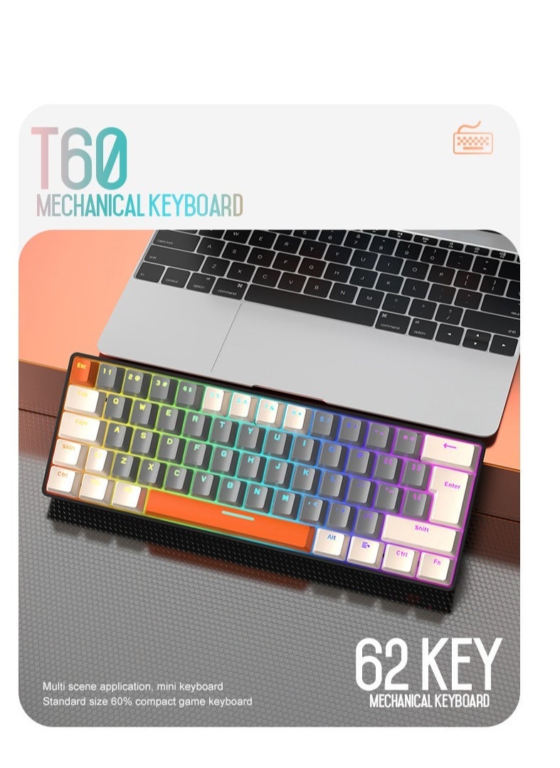 62 Keys Colorful Lights Switch Mechanical Gaming Keyboard 75% Mini Wired Waterproof Backlit Silent White RGB Color Suitable for PC/Ps4/Xbox Gamers - Image 1