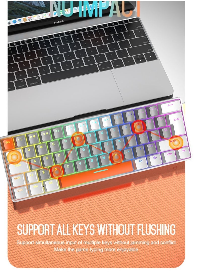62 Keys Colorful Lights Switch Mechanical Gaming Keyboard 75% Mini Wired Waterproof Backlit Silent White RGB Color Suitable for PC/Ps4/Xbox Gamers - Image 5