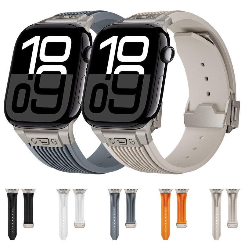 إيروريكس لساعة Apple Watch Series 9 مقاس 45 مم، سوار ساعة من السيليكون المرن بمشبك من التيتانيوم وملمس عمودي (أبيض) - Image 5