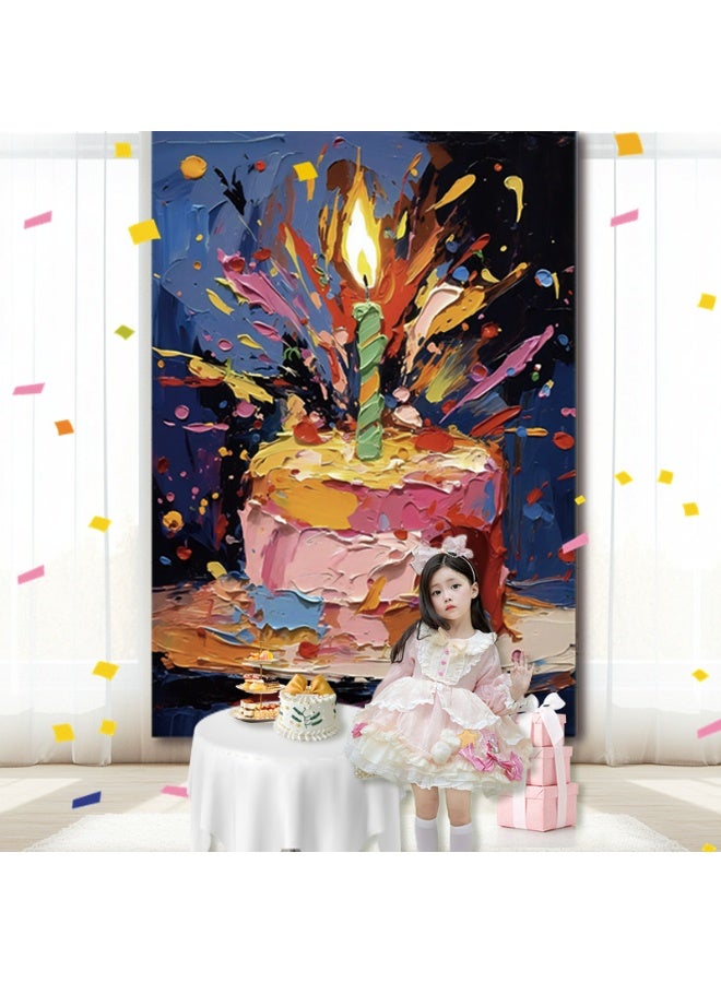 قماش خلفية لتزيين كعكة عيد الميلاد بموضوع الرسم الزيتي لحفلات عيد الميلاد، مناسب لصور عيد الميلاد للأطفال (هذا المنتج يشمل قطعة واحدة فقط من قماش الخلفية) - Image 3