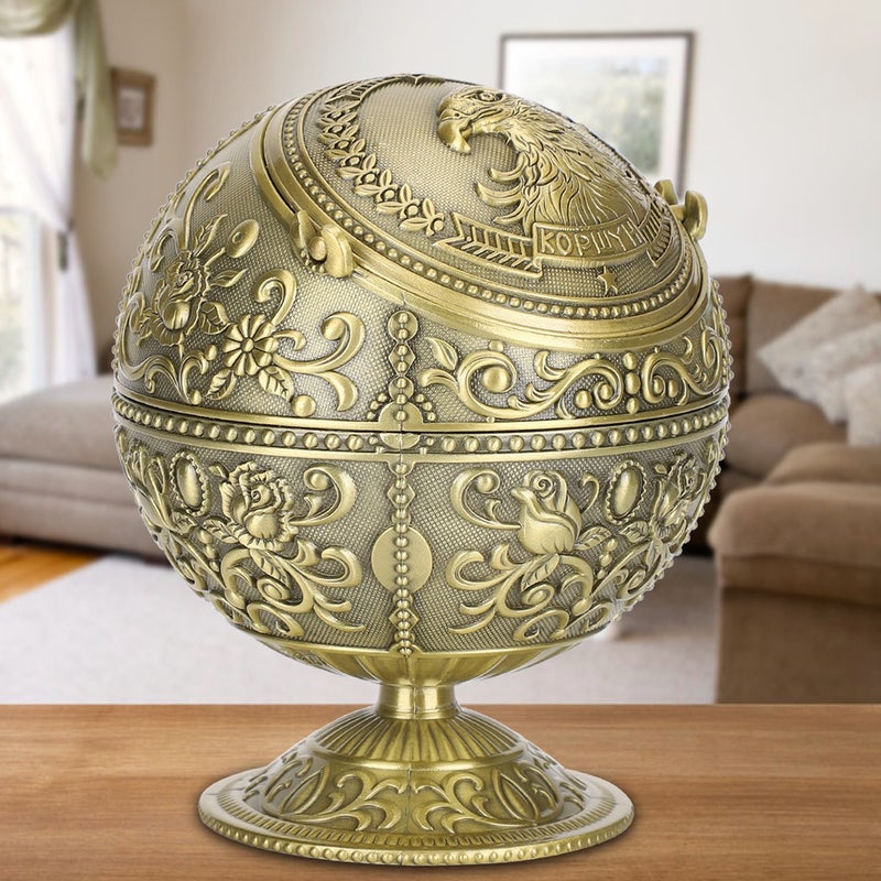 Retro Ashtray W/Lid Globe Eagle Embossment Pattern Zinc Alloy Smoking Accessories - Image 4