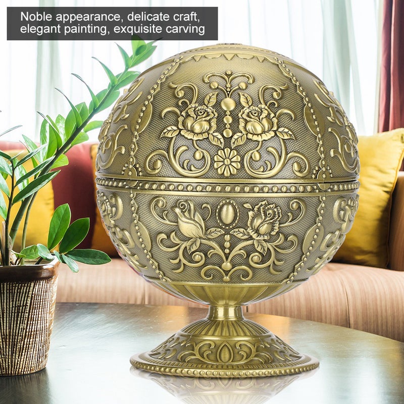 Retro Ashtray W/Lid Globe Eagle Embossment Pattern Zinc Alloy Smoking Accessories - Image 1