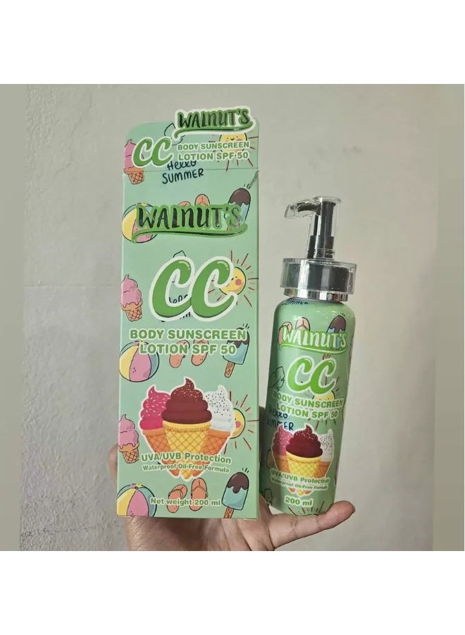 Walnut CC Body Sunscreen Lotion SPF50 - Tone-Up Sun Protection 200ml - Image 1
