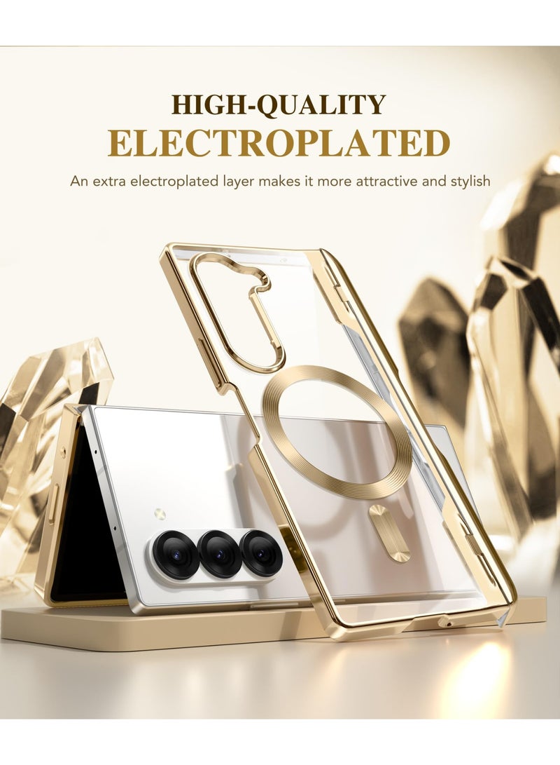 بيرفي جراب مغناطيسي مُحسّن لهاتف Z Fold 6 مع حامل قلم S، متوافق مع Magsafe، [واقي شاشة مدمج وحماية للمفصلة] جراب هاتف نحيف مطلي بالكامل لهاتف Samsung Galaxy Z Fold 6، ذهبي - Image 3