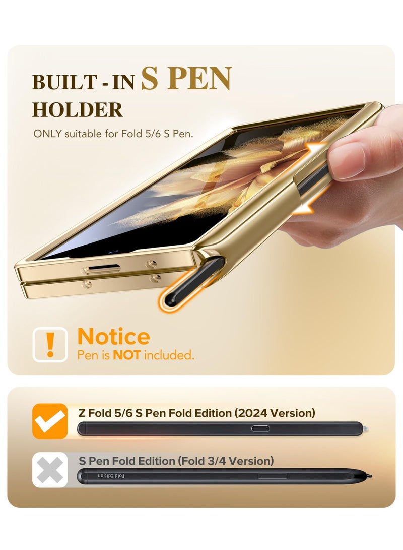 بيرفي جراب مغناطيسي مُحسّن لهاتف Z Fold 6 مع حامل قلم S، متوافق مع Magsafe، [واقي شاشة مدمج وحماية للمفصلة] جراب هاتف نحيف مطلي بالكامل لهاتف Samsung Galaxy Z Fold 6، ذهبي - Image 2