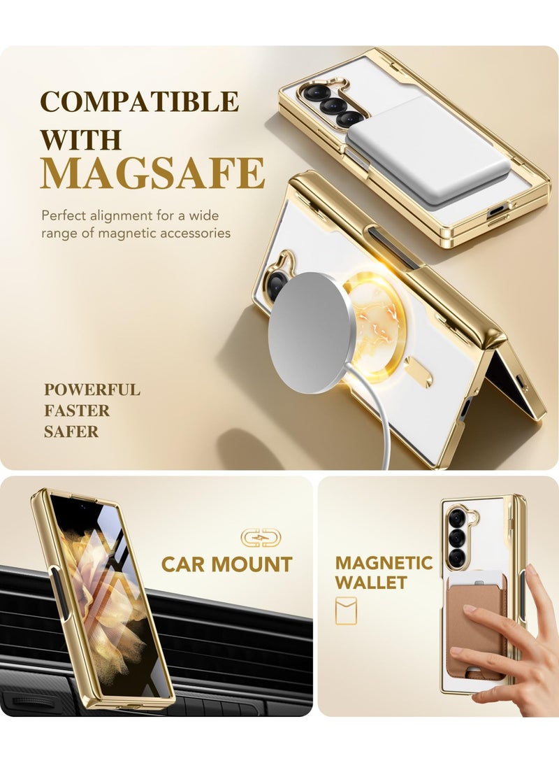 بيرفي جراب مغناطيسي مُحسّن لهاتف Z Fold 6 مع حامل قلم S، متوافق مع Magsafe، [واقي شاشة مدمج وحماية للمفصلة] جراب هاتف نحيف مطلي بالكامل لهاتف Samsung Galaxy Z Fold 6، ذهبي - Image 4