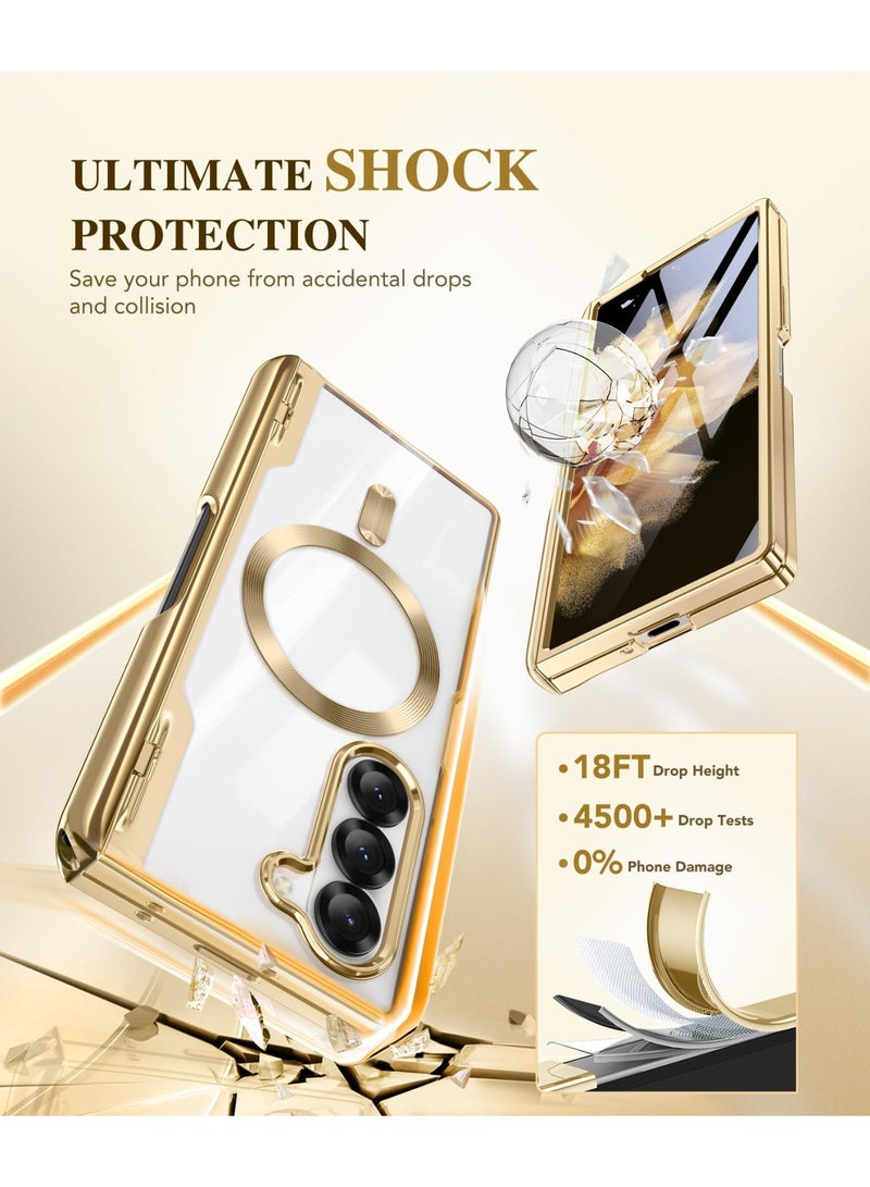 بيرفي جراب مغناطيسي مُحسّن لهاتف Z Fold 6 مع حامل قلم S، متوافق مع Magsafe، [واقي شاشة مدمج وحماية للمفصلة] جراب هاتف نحيف مطلي بالكامل لهاتف Samsung Galaxy Z Fold 6، ذهبي - Image 5