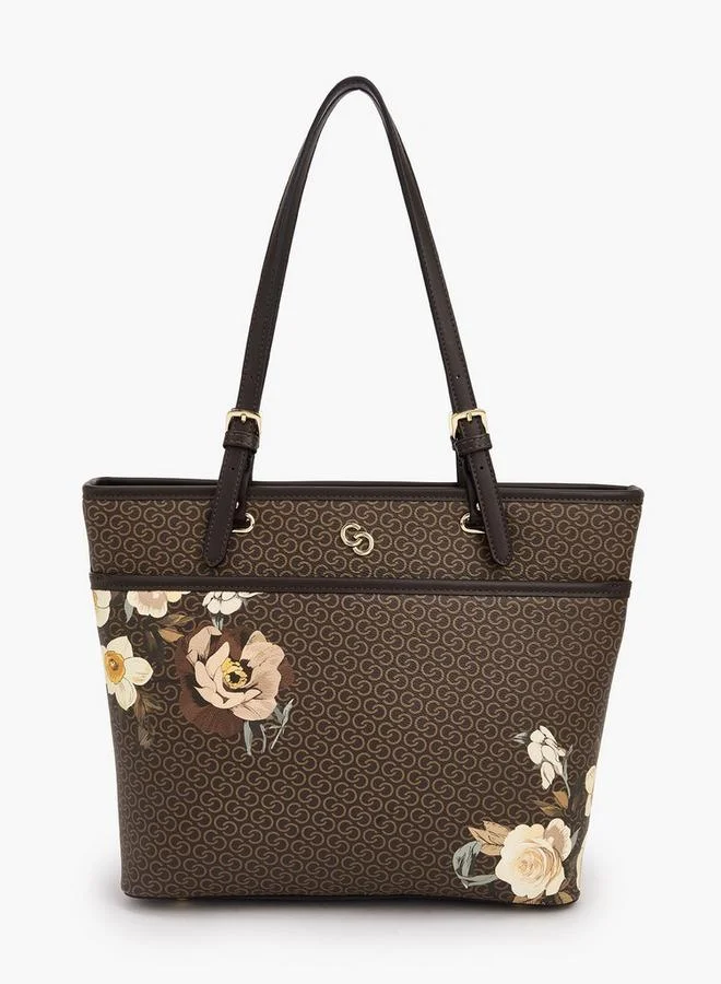 Celeste Monogram Floral Print Tote Bag With Handles