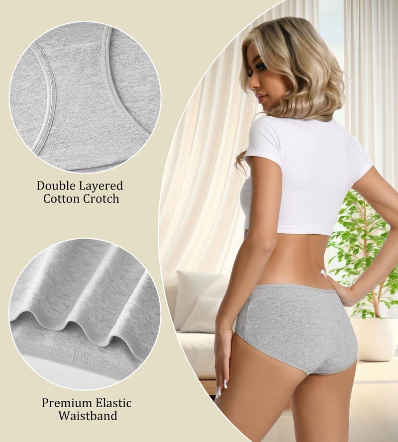 dmuveo Womens Underwear Cotton Hipster Full Coverage Panties Laides Low Rise Briefs 6 Pack Plus Size 5, Small - Image 4