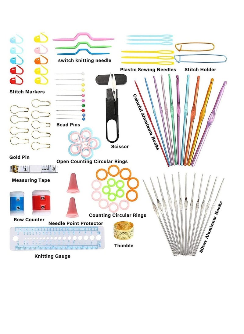 Excefore Knitting Crochet Hooks Sets Metal - Multicolor Aluminium Needles Kit Set with 100 pcs Knitting Accessories Sewing Tools for Household Handmade Crafts for Crocheting Beginner - Image 5