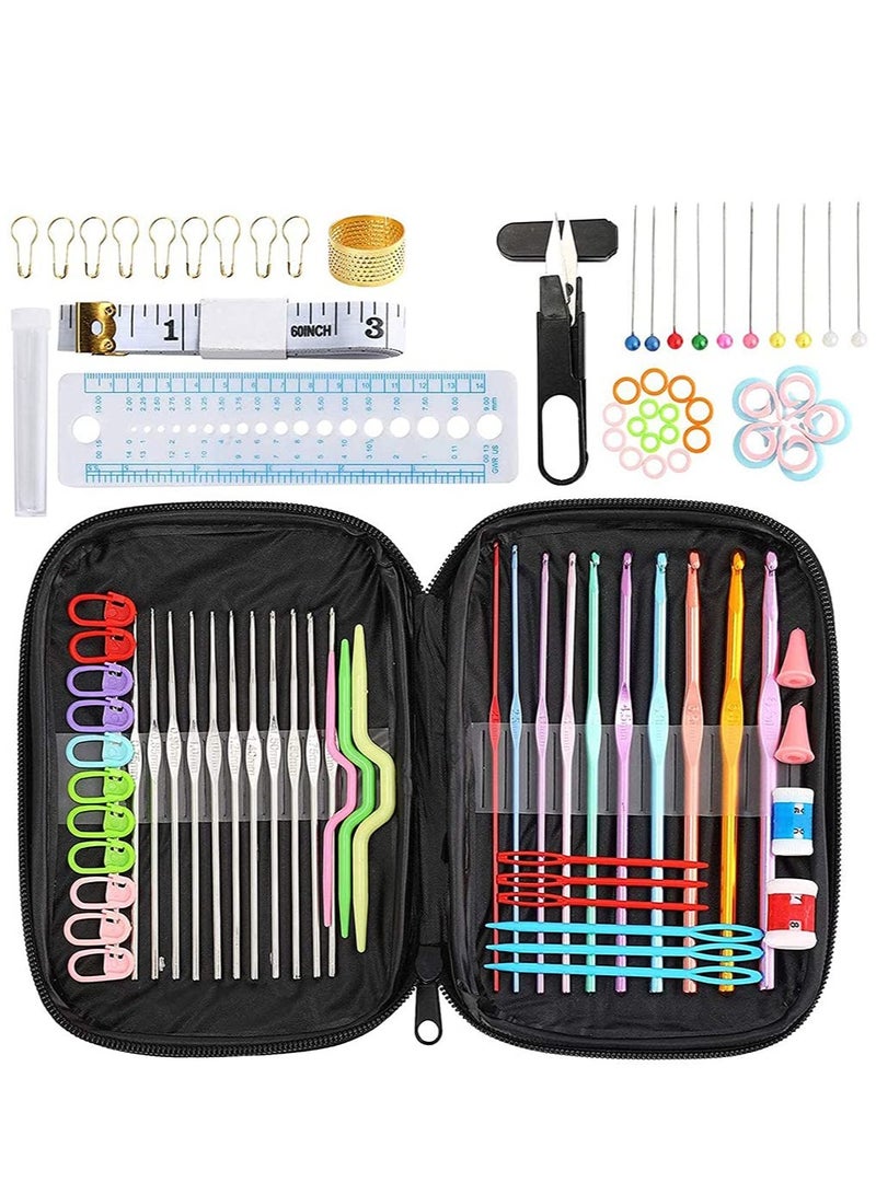 Excefore Knitting Crochet Hooks Sets Metal - Multicolor Aluminium Needles Kit Set with 100 pcs Knitting Accessories Sewing Tools for Household Handmade Crafts for Crocheting Beginner - Image 1