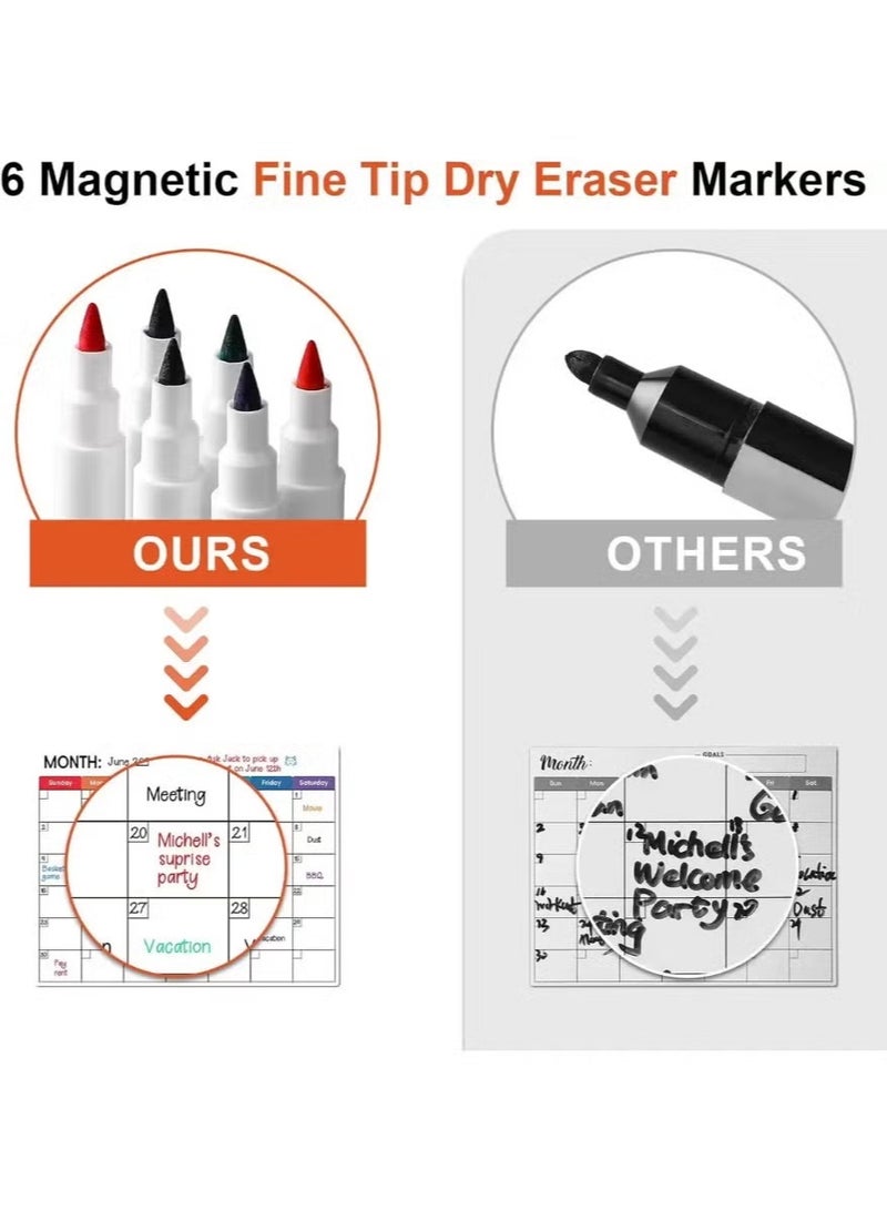JUE-FISH Magnetic Dry Erase Calendar Whiteboard for Refrigerator 3 Boards Included Monthly Weekly Daily Calendar Whiteboard for Family Planner Kitchen Schedule Board 6 Markers 1 Eraser - Image 4