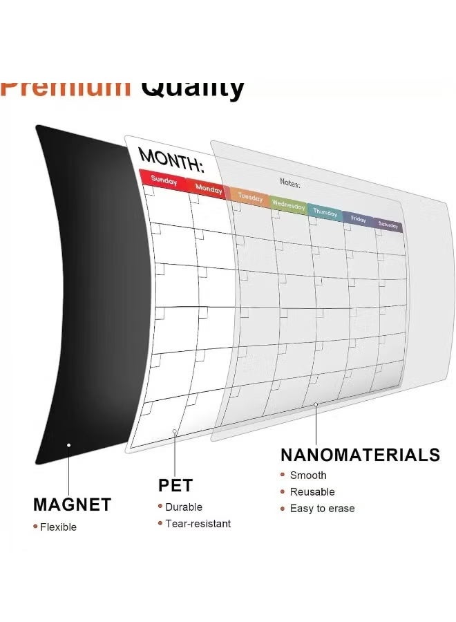 JUE-FISH Magnetic Dry Erase Calendar Whiteboard for Refrigerator 3 Boards Included Monthly Weekly Daily Calendar Whiteboard for Family Planner Kitchen Schedule Board 6 Markers 1 Eraser - Image 3