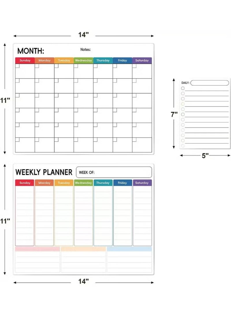 JUE-FISH Magnetic Dry Erase Calendar Whiteboard for Refrigerator 3 Boards Included Monthly Weekly Daily Calendar Whiteboard for Family Planner Kitchen Schedule Board 6 Markers 1 Eraser - Image 2