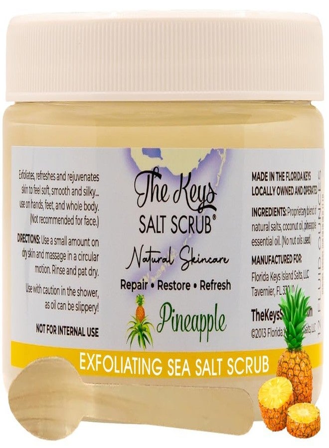 The Keys Salt Scrub -Sea Salt Scrub - Exfoliating Body Scrub with Wooden Spoon - Moisturizing Exfoliator for Hands, Foot, Bath, (Pineapple) (12 Fl Oz (Pack of 1), Pineapple) - Image 1
