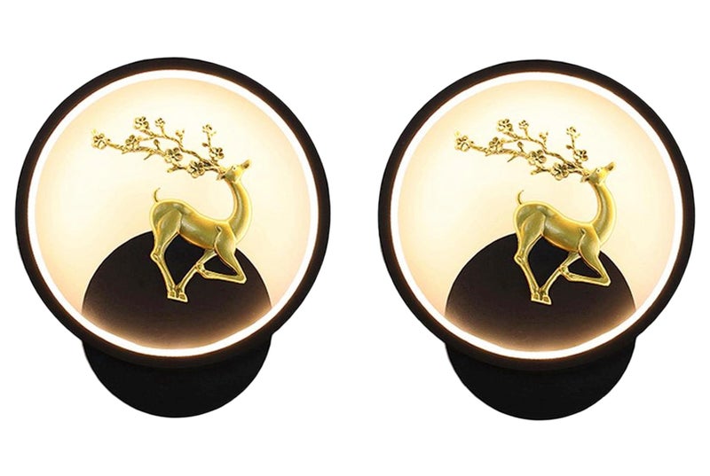 Groeien Abs Plastic Pack Of 2 Tricolor Led Home Decor Fancy Wall Indoor/Outdoor Decorative Lights For Bedroom,Living Room,Kitchen(Warm+Natural+Coolwhite) (2, Hiran-Round) - Image 1