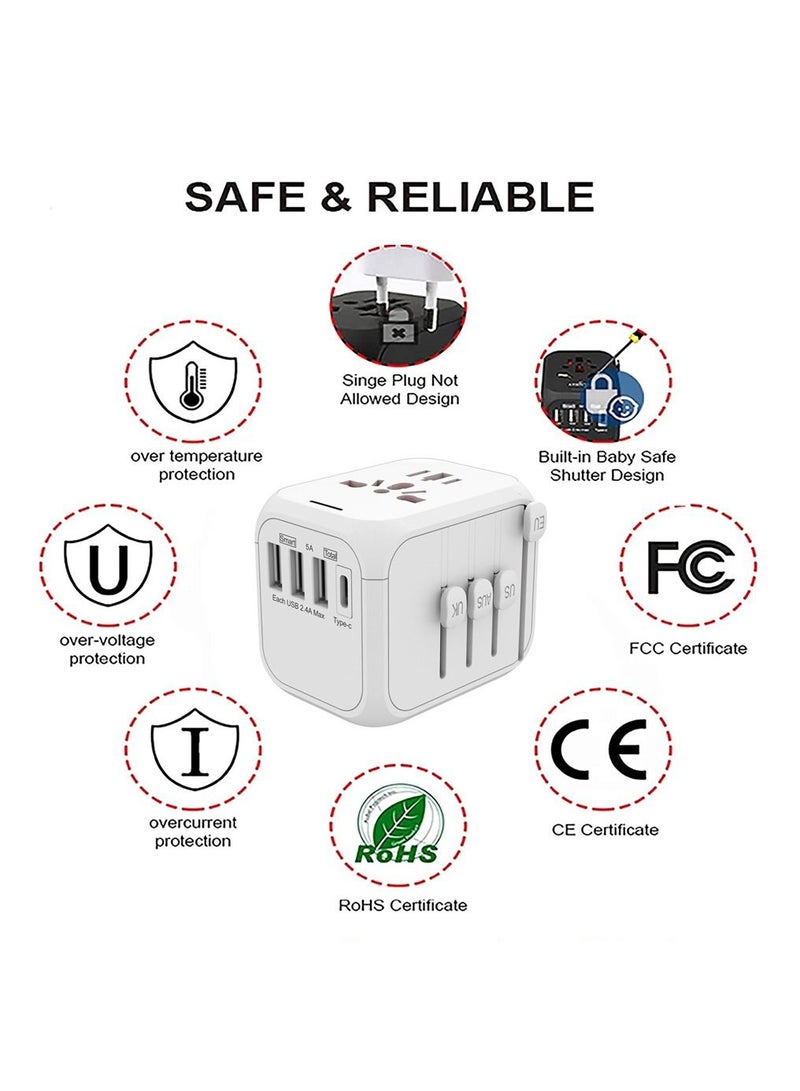 Arabest Universal Travel Power Adapter,100-250V 5A International Wall Charger,  4 USB Ports Adapter Plug, Worldwide AC Outlet Plugs Adapters for Europe, UK, US, AU, Asia  - Image 3