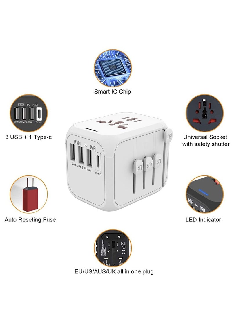 Arabest Universal Travel Power Adapter,100-250V 5A International Wall Charger,  4 USB Ports Adapter Plug, Worldwide AC Outlet Plugs Adapters for Europe, UK, US, AU, Asia  - Image 2