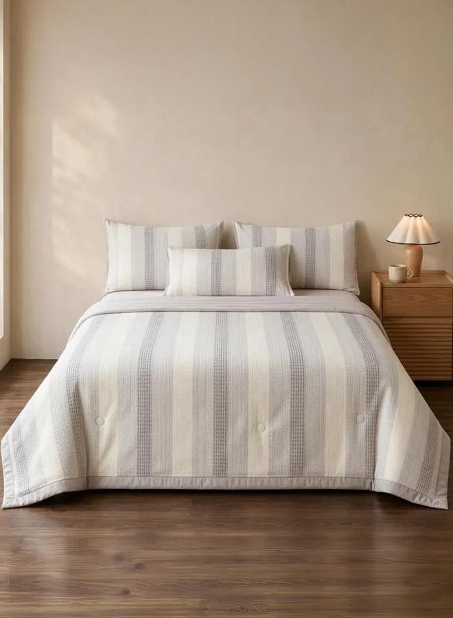 Styli 4-Piece Blue Striped Polyester Duvet Cover Set