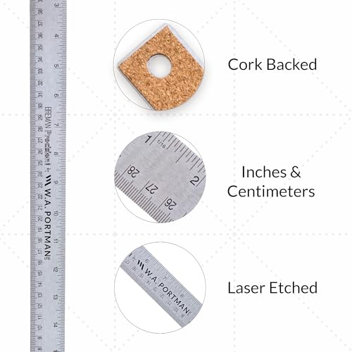 Breman Precision Metal Ruler 18 Inch Cork Back - Straight Edge 10 Pk 18 Inch Metal Ruler with Cork Backing - Flexible & Non-Slip Stainless Steel - Imperial & Metric Graduations for Precision Measuring - Image 2