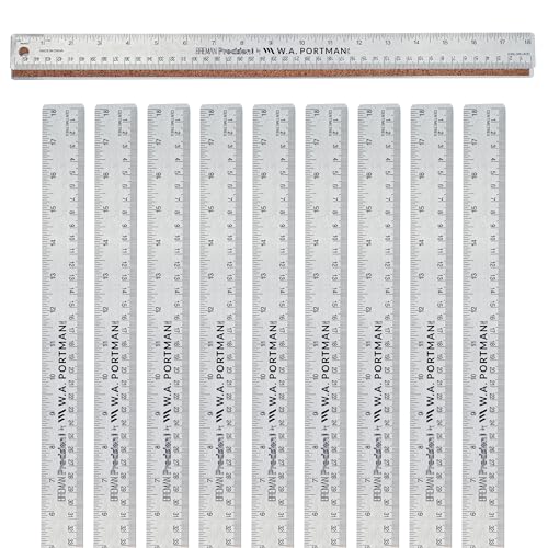 Breman Precision Metal Ruler 18 Inch Cork Back - Straight Edge 10 Pk 18 Inch Metal Ruler with Cork Backing - Flexible & Non-Slip Stainless Steel - Imperial & Metric Graduations for Precision Measuring - Image 1
