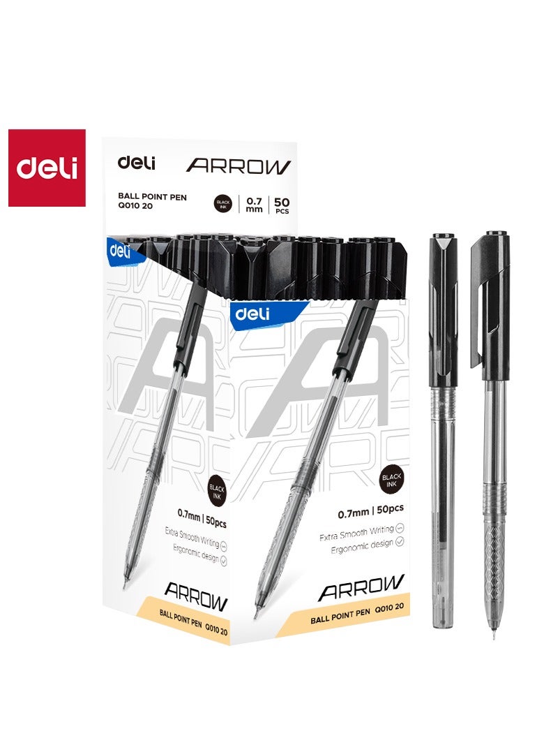 Deli Deli EQ01020 Arrow Ballpoint Pens, 0.7mm Black Ink, Smooth Writing Pens with Ergonomic Design, 50 Pack for Office, School & Business Bulk Use. - Image 1